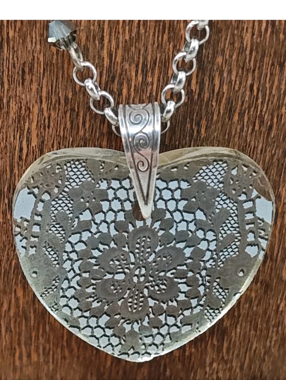 Vtg Brighton Lace Heart Necklace Floral Filigree Pendant Silver Plated 16" Chain